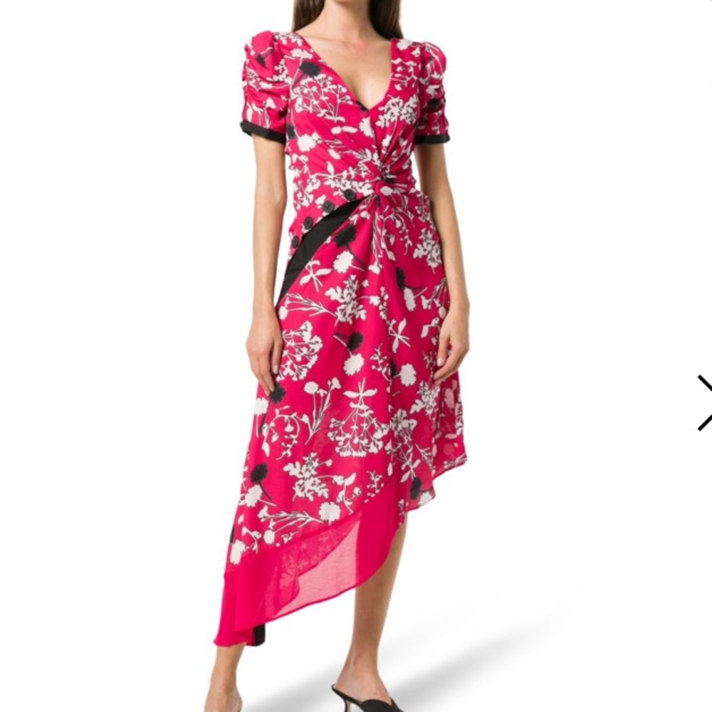 Self Portrait Asymmetric Floral Midi Dress